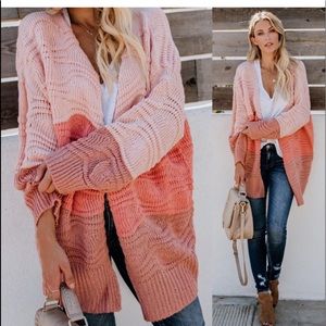 Multicolored pink blocks knit cardigan